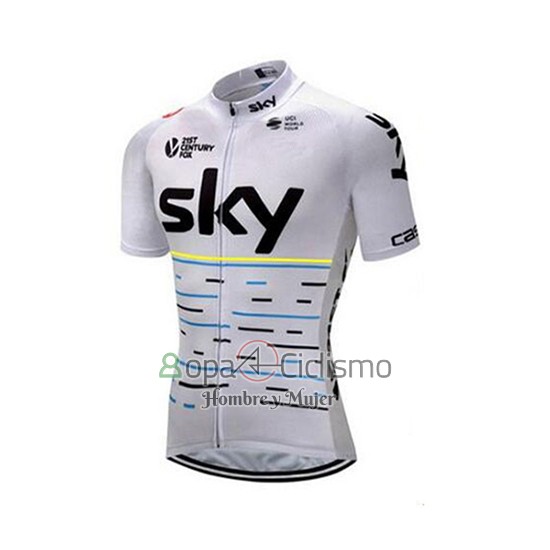 Sky Ropa Ciclismo Culotte Corto 2018 Mangas Cortas Blanco y AMarillo